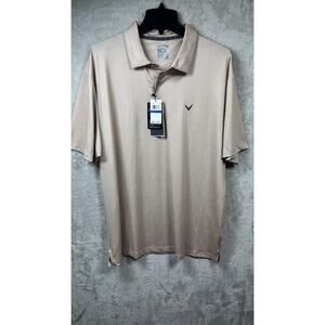 Callaway NEW Golf Polo Shirt Mens XL Latte Tan Opti-Dri Geometric Print UPF Wick